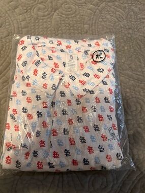 White Polo Shirt with St. Louis cardinals Red, Navy & Light Blue Logo Print
